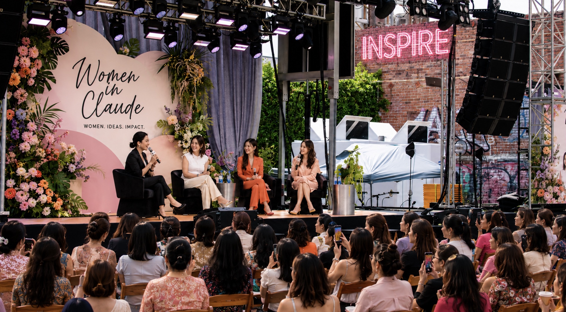 Women in Claude panel conversation on stage with an audience